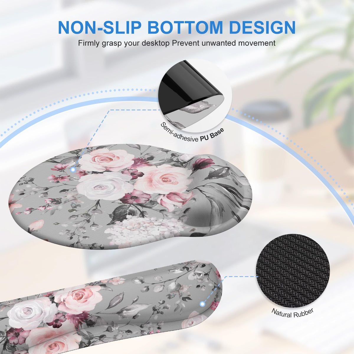 iCasso Desk Blotter for Workspace, Pink Floral 35.4"x15.7" Mousepad