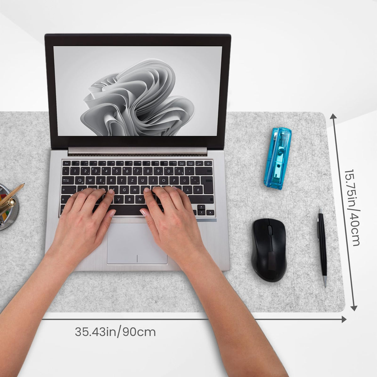 DAWNTREES Non-Slip Felt Desk Mat,36''x16'',Large Keyboard and Mouse Pad