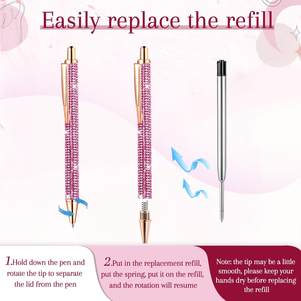 ZSMKJIAYE 20Pcs Rhinestone Pens Bling Metal Ballpoint Diamond Pens Bulk Fancy Sparkly Crystal Press