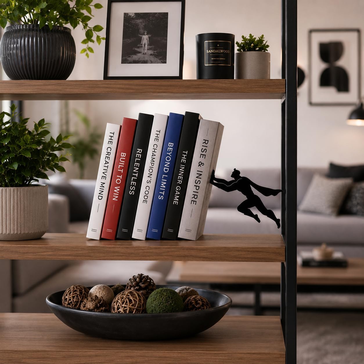 Superhero Bookends for Men - Heavy Duty Metal Book Ends for Shelves