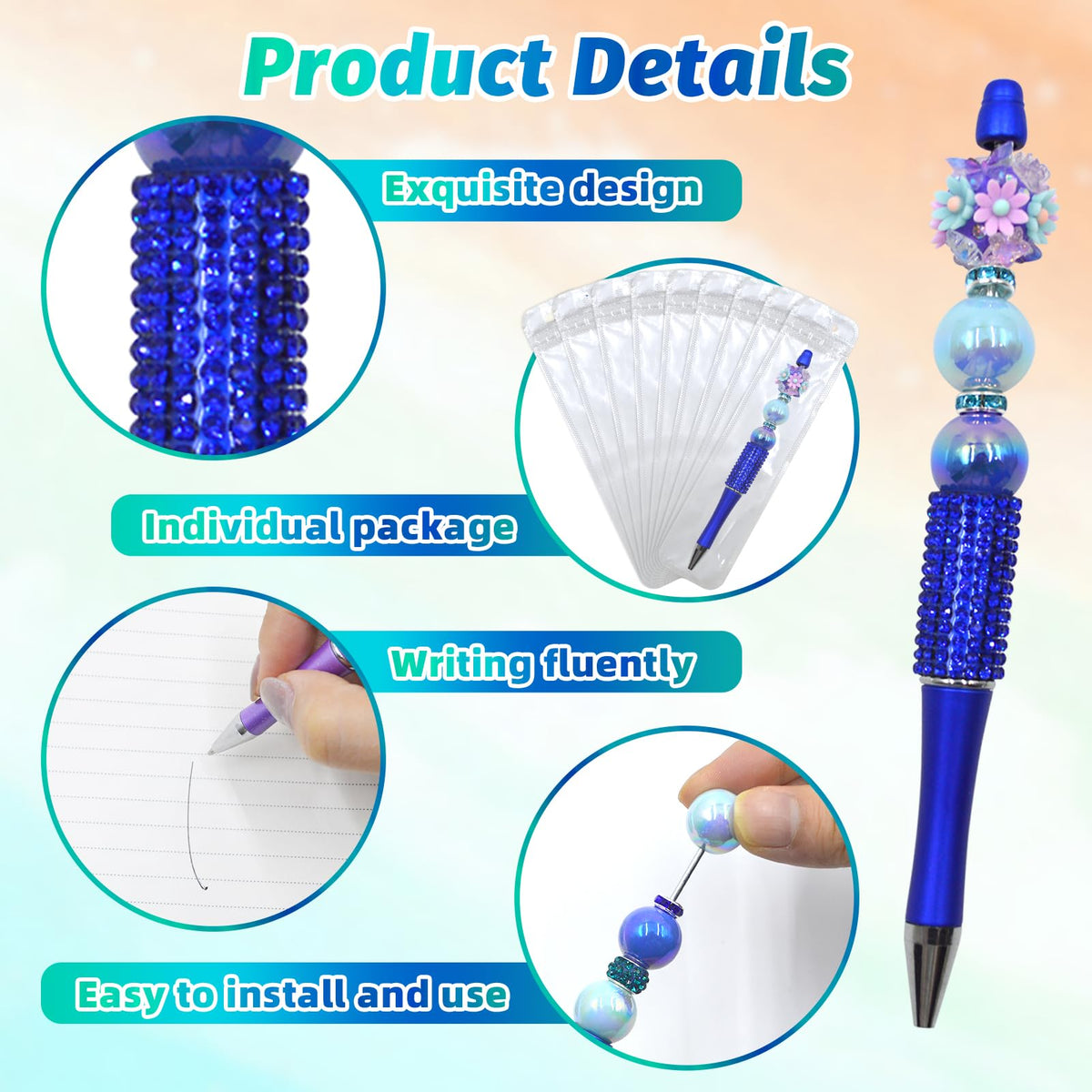 DASTTUIS 150 Pcs DIY Diamond Beadable Pen Kit - 50 Plastic Rhinestone Beaded Pens Bulk with Refills