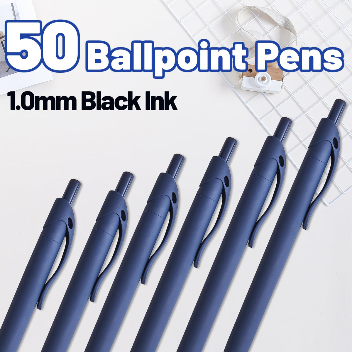 Wiaziert BallPoint Pens, 50 Pack (BLACK Ink),Bulk Pens, Navy Blue Barrel,Click Pens for Office Home