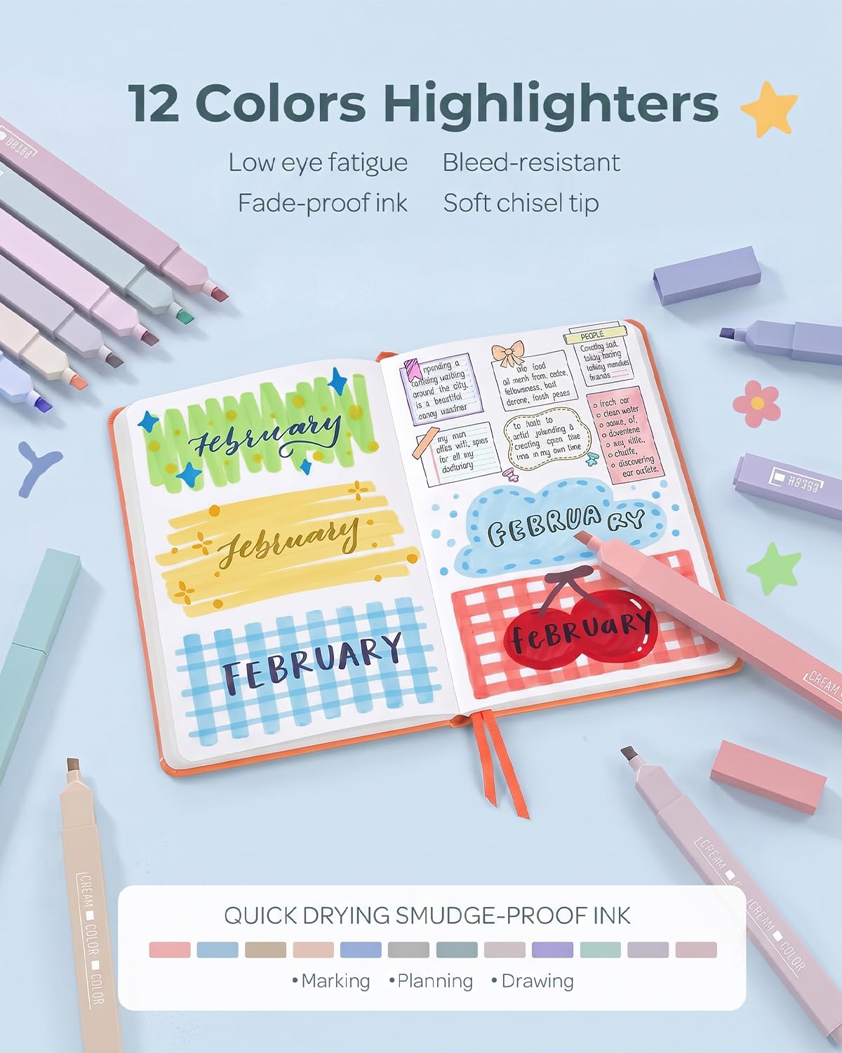 Nicpro 57 PCS Book Annotation Kit with Pen Case, Bible Study Supplies, Pink