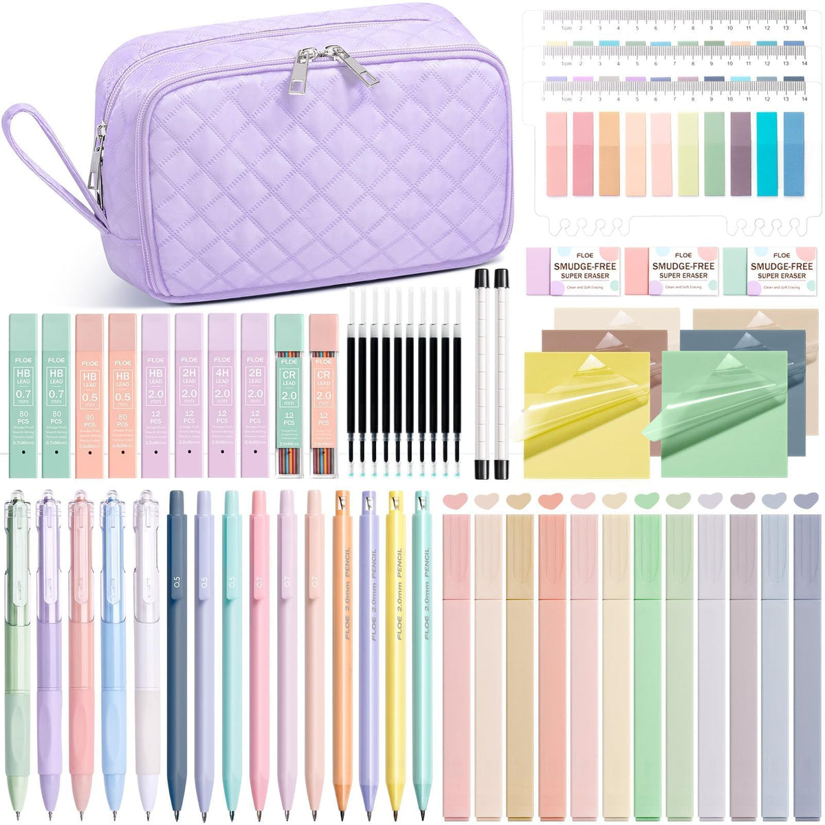 62PCS Aesthetic Back to School Supplies w/ Cute Pencil Case Stationary Set
