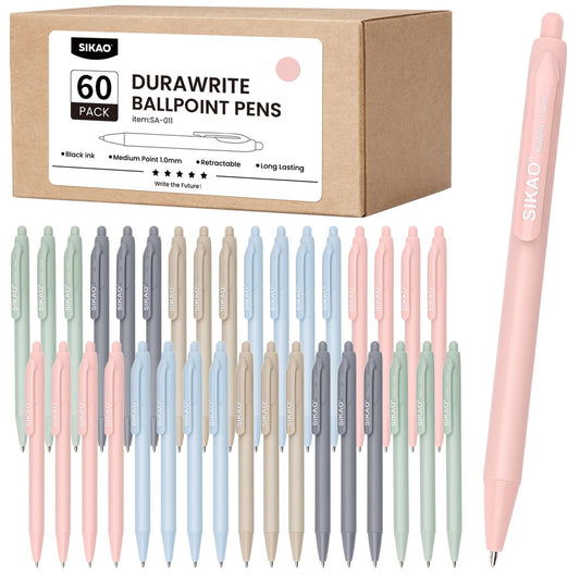 Sikao Pens Bulk, 60 Pack Retractable Ballpoint Pens Black Ink (Morandi)