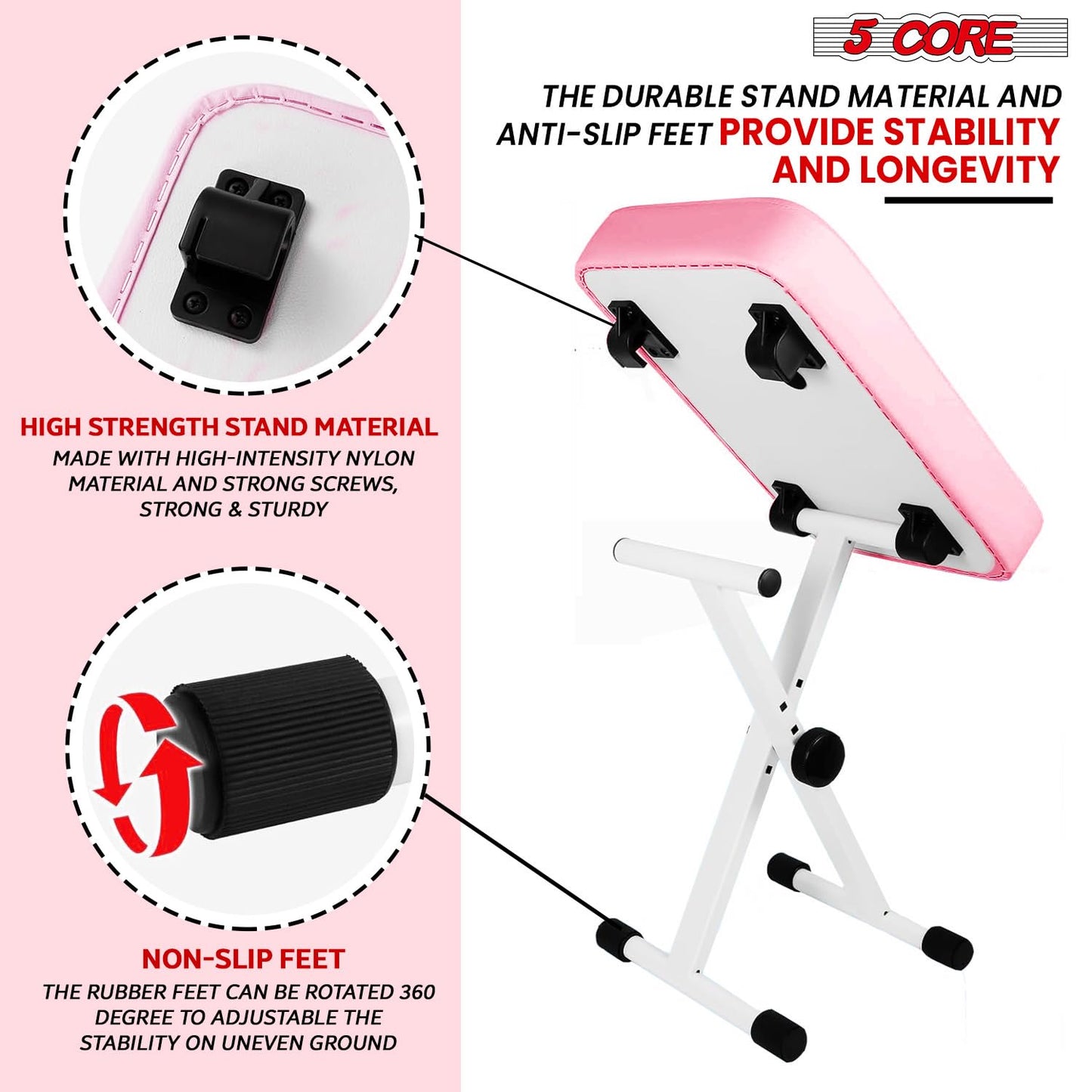 5 CORE Keyboard Bench 3 Inch Padded Seat Adjustable Piano Stool X-Style 20.5 Inch Height