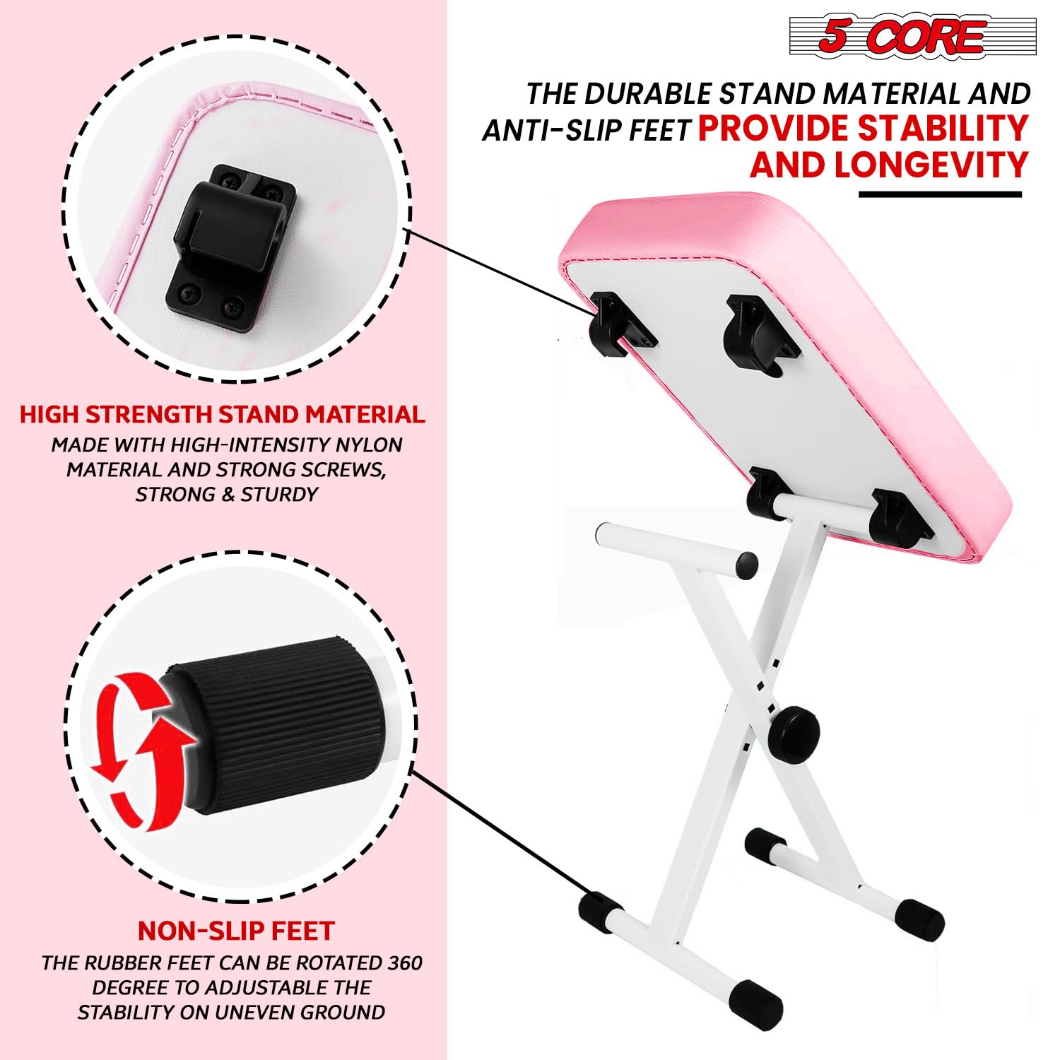 5 CORE Keyboard Bench 3 Inch Padded Seat Adjustable Piano Stool X-Style 20.5 Inch Height