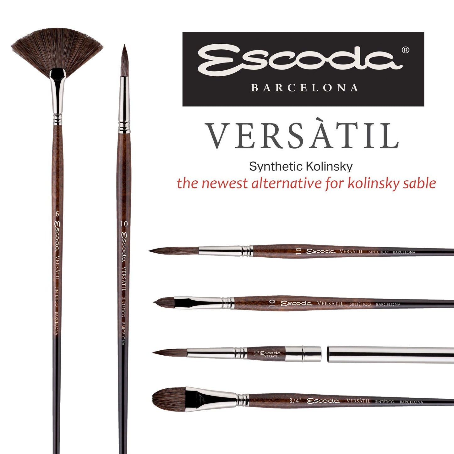 Escoda Versatil 1549 Series Artist Watercolor and Acrylic Paint Brush, Short Handle, Rigger, Size