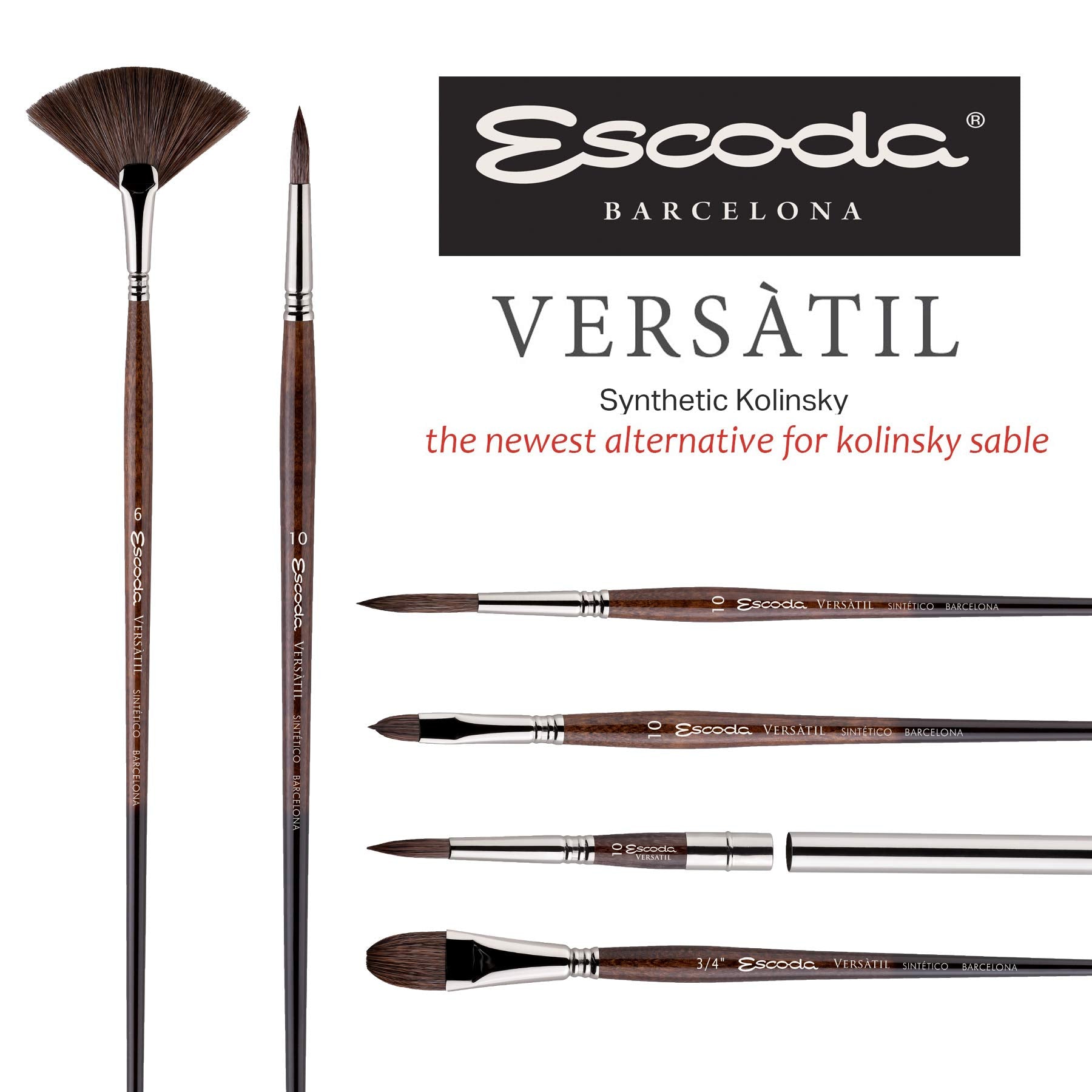 Escoda Versatil 1549 Series Artist Watercolor and Acrylic Paint Brush, Short Handle, Rigger, Size 0