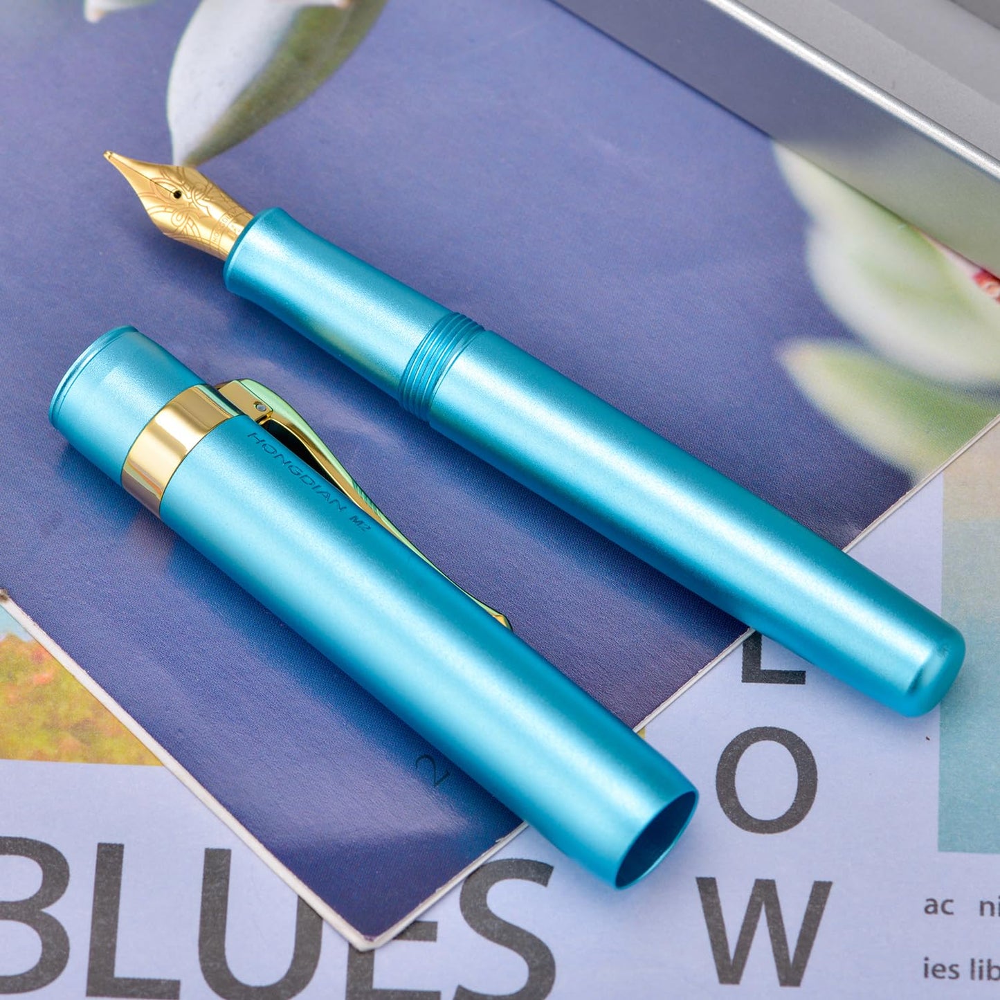 HONG DIAN M2 Black Forest Mini Fountain Pen, Extra Fine Soft Nib & Sleek Shape Aluminium Short