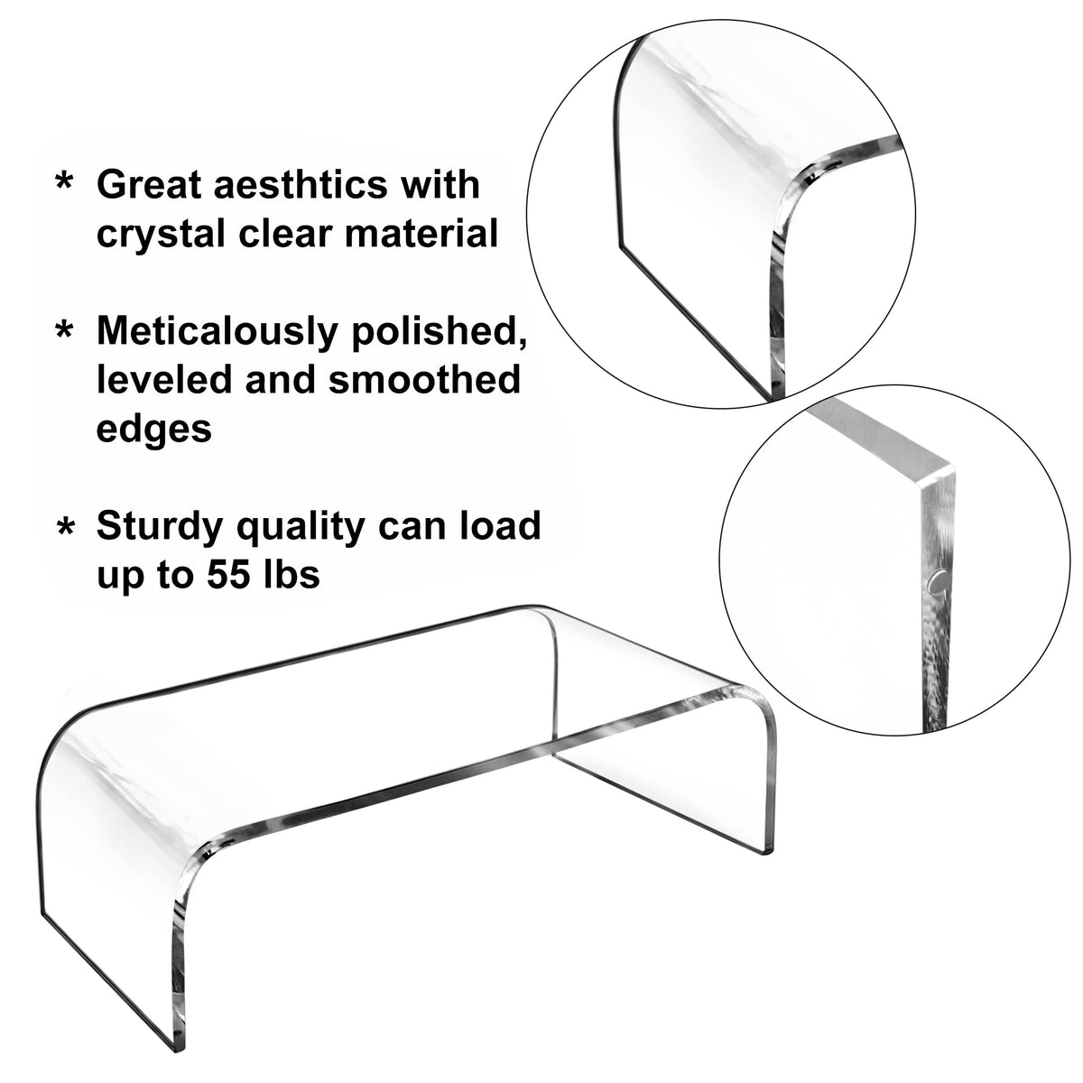 AMT Premium Acrylic Monitor Stand, Clear, Monitor Riser for Laptop/PC/Multimedia Monitor/Printer