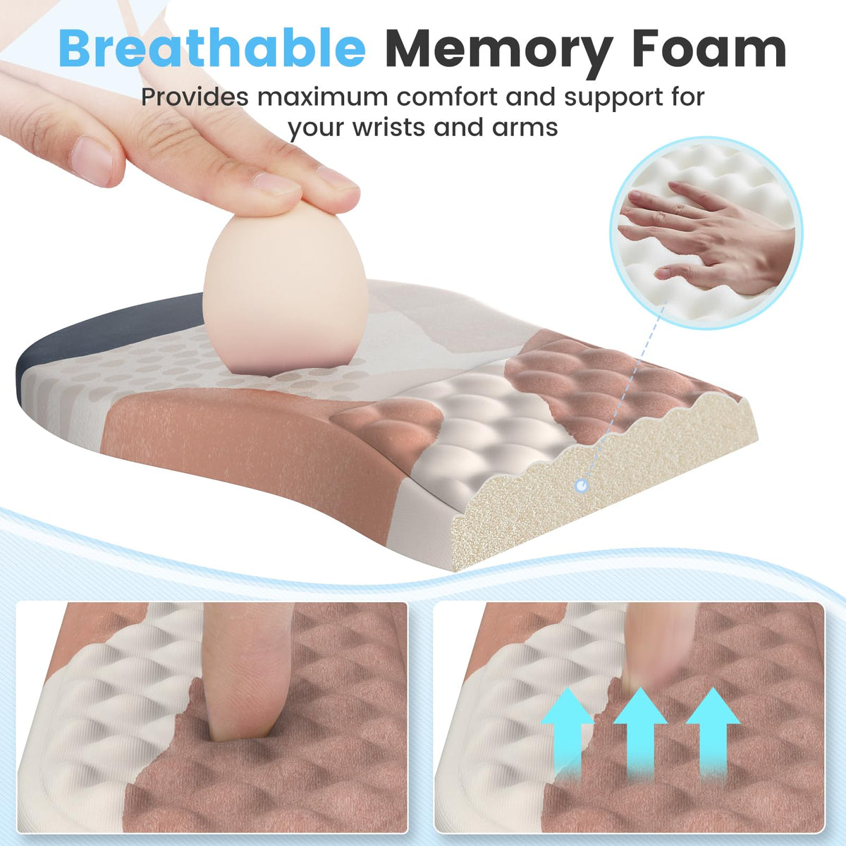 HAOCOO 3-Pcs Ergonomic Desk Accessory Set with Wrist Support, Boho Pink