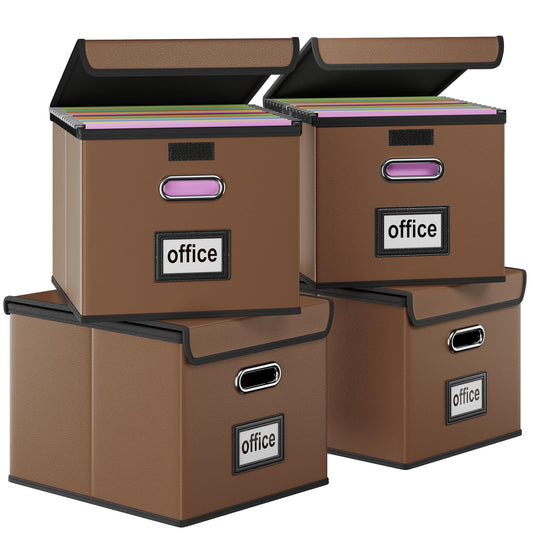Huolewa File Organizer Box with Lids, Collapsible File Folder Organizer