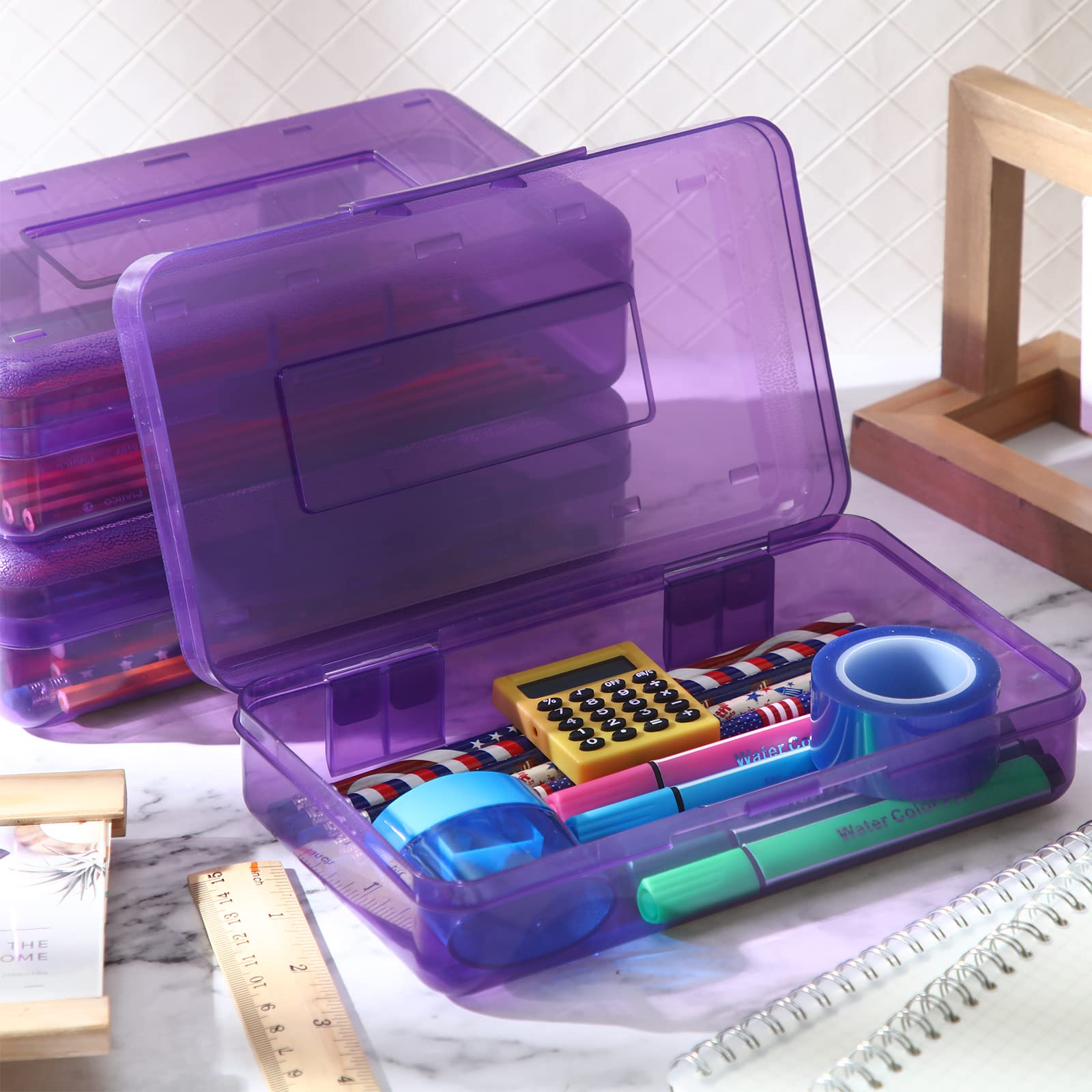 Leelosp 12 Pack Pencil Boxes Bulk, Large Plastic Case,Purple