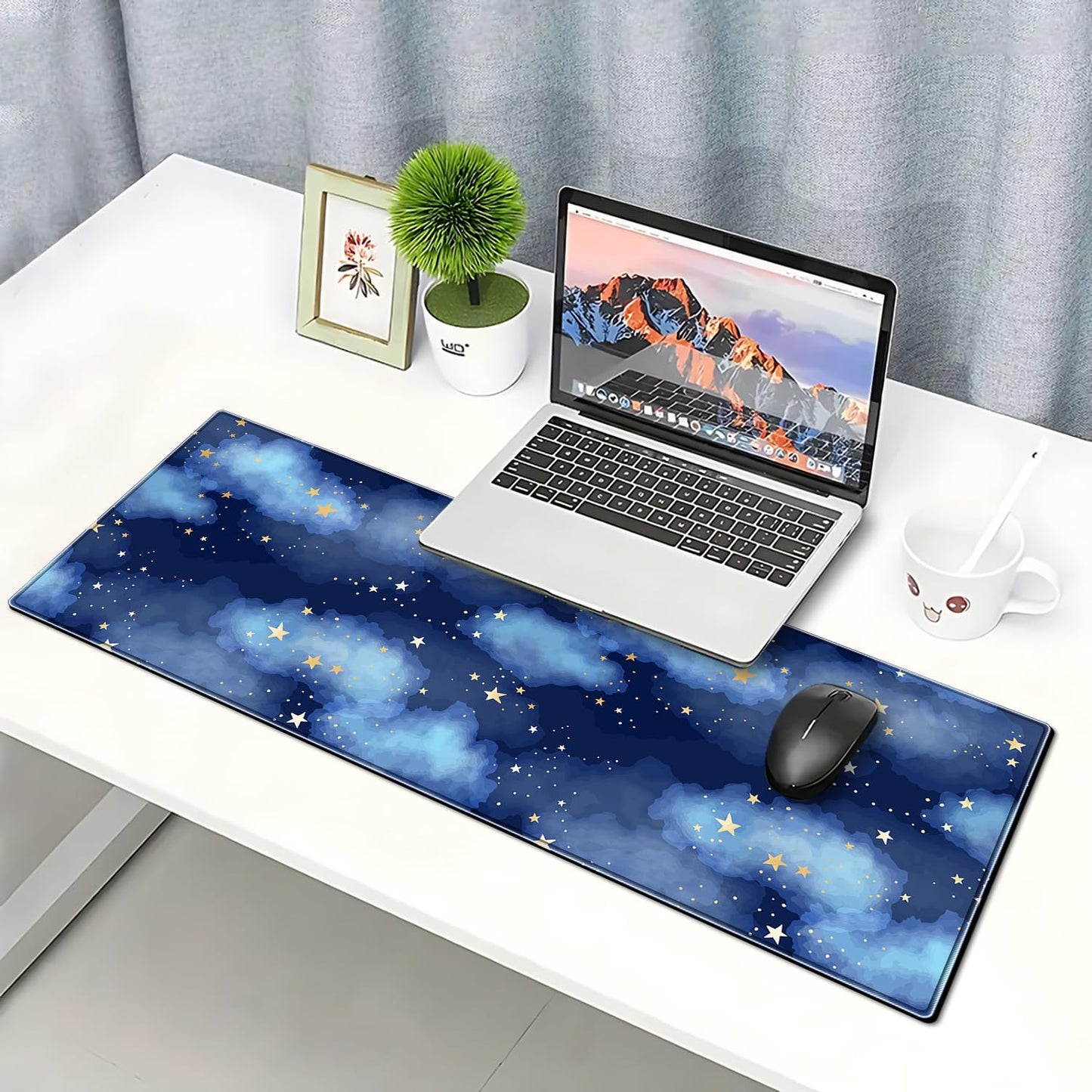 Star Gaming Mouse Pad Night Sky Large Desk Mat, 31.5x11.8 Inch Mousepad Extended Non-Slip Rubber