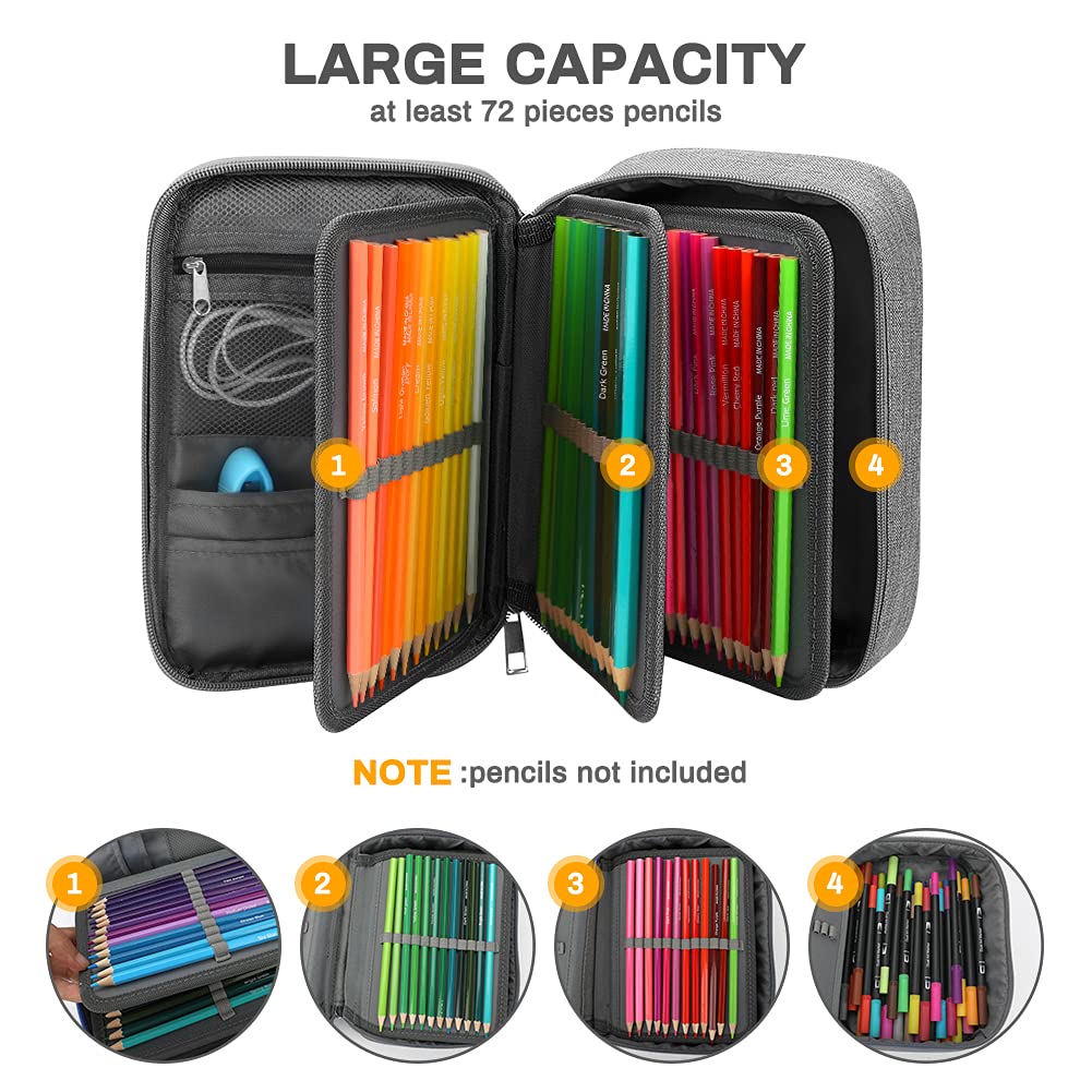 Number-one Large Capacity Pencil Case, 72 Slots Colored Pencil Pouch Bag Portable Pencil Holder