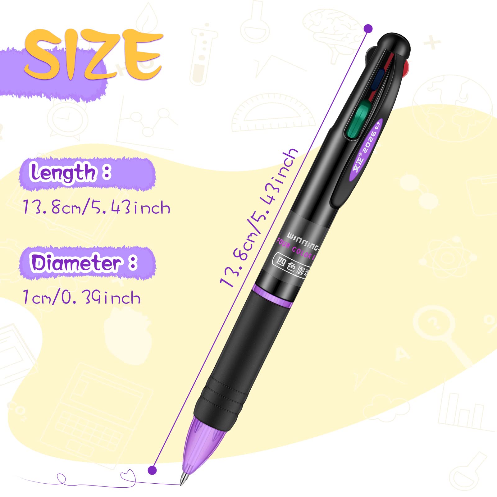 Geyee 48 Pack 4 Color Pens Retractable, 0.7 Mm Ballpoint Pen for Office