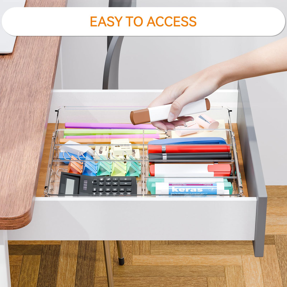 Yieach Expandable Desk Drawer Organizer Tray,1.8 Inch High Junk Drawer Organizer for Kitchen,Clear