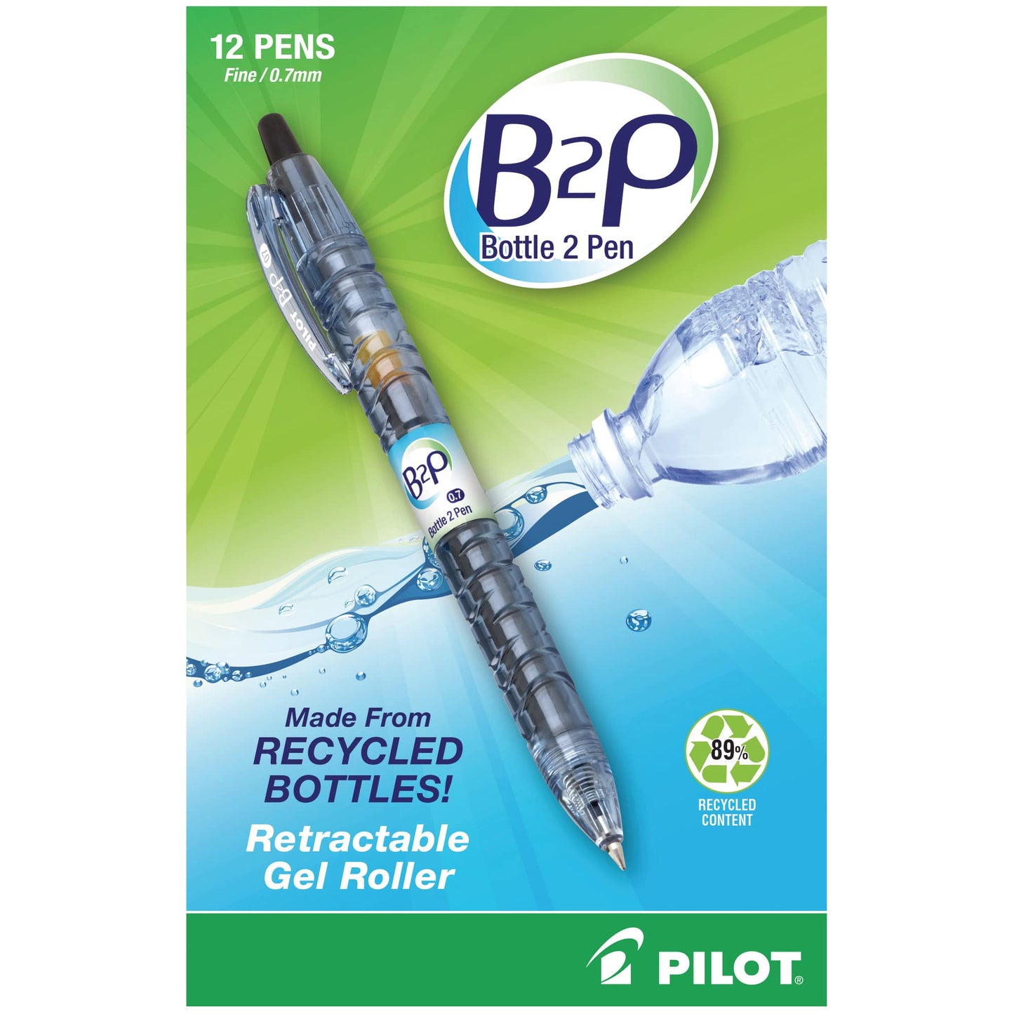 PilotBottle to Pen B2P Retractable Gel Pens, Fine Point, 0.7 mm, 89% Recycled, Translucent Barrel