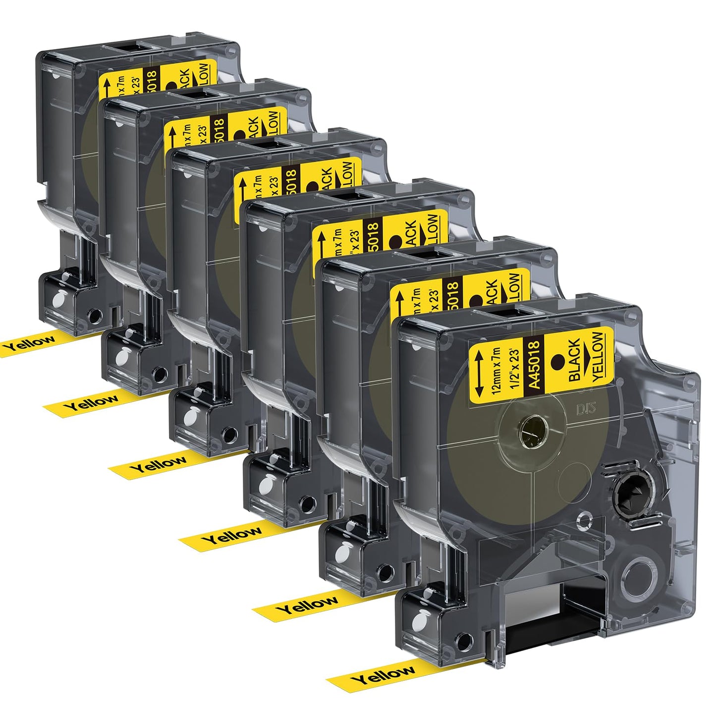 6-Pack Compatible with Dymo D1 Label Tape Black on Yellow 45018 S0720580