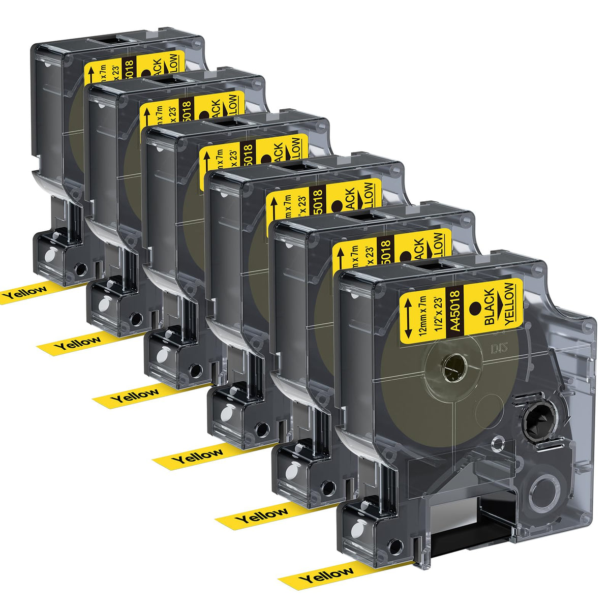 6-Pack Compatible with Dymo D1 Label Tape Black on Yellow 45018 S0720580