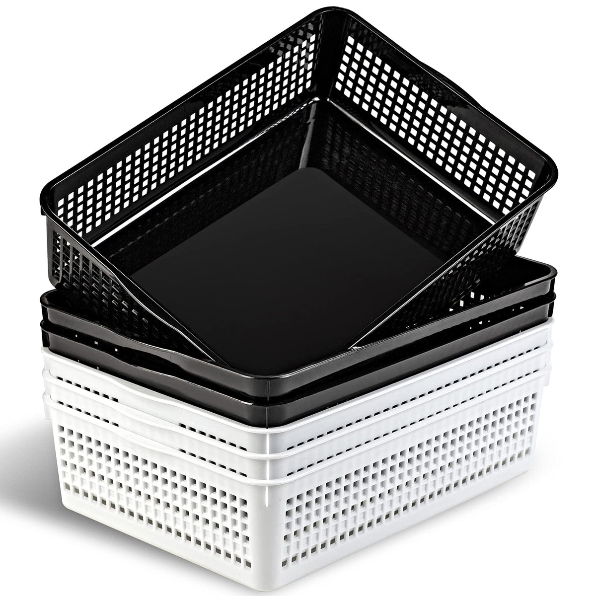 Eslite A4 Size Plastic Storage Basket,Desktop File Paper Letter Organizer Tray, 6-Packs