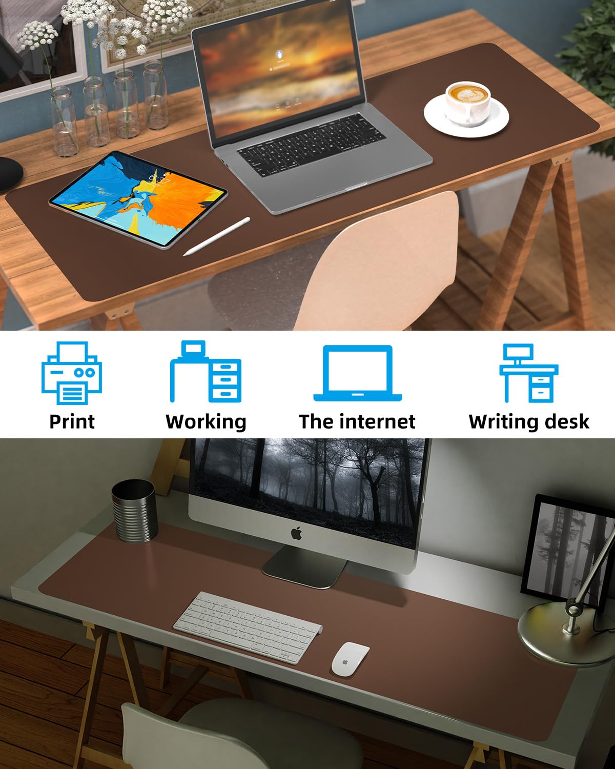 Desk mat Large, Leather Desk Pad Protector,Office Desk Mat,Mouse Pad, Non-Slip Desk Blotter, Laptop