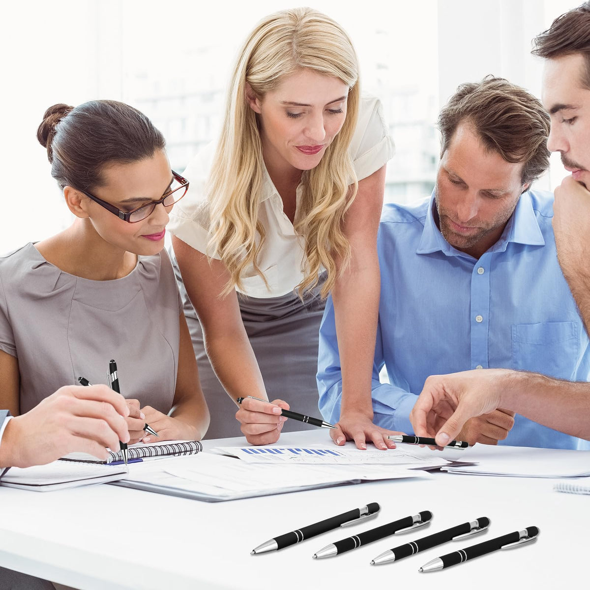 Yeaqee 100 Pieces Ballpoint Pen Bulk with Stylus Tip Click, Black