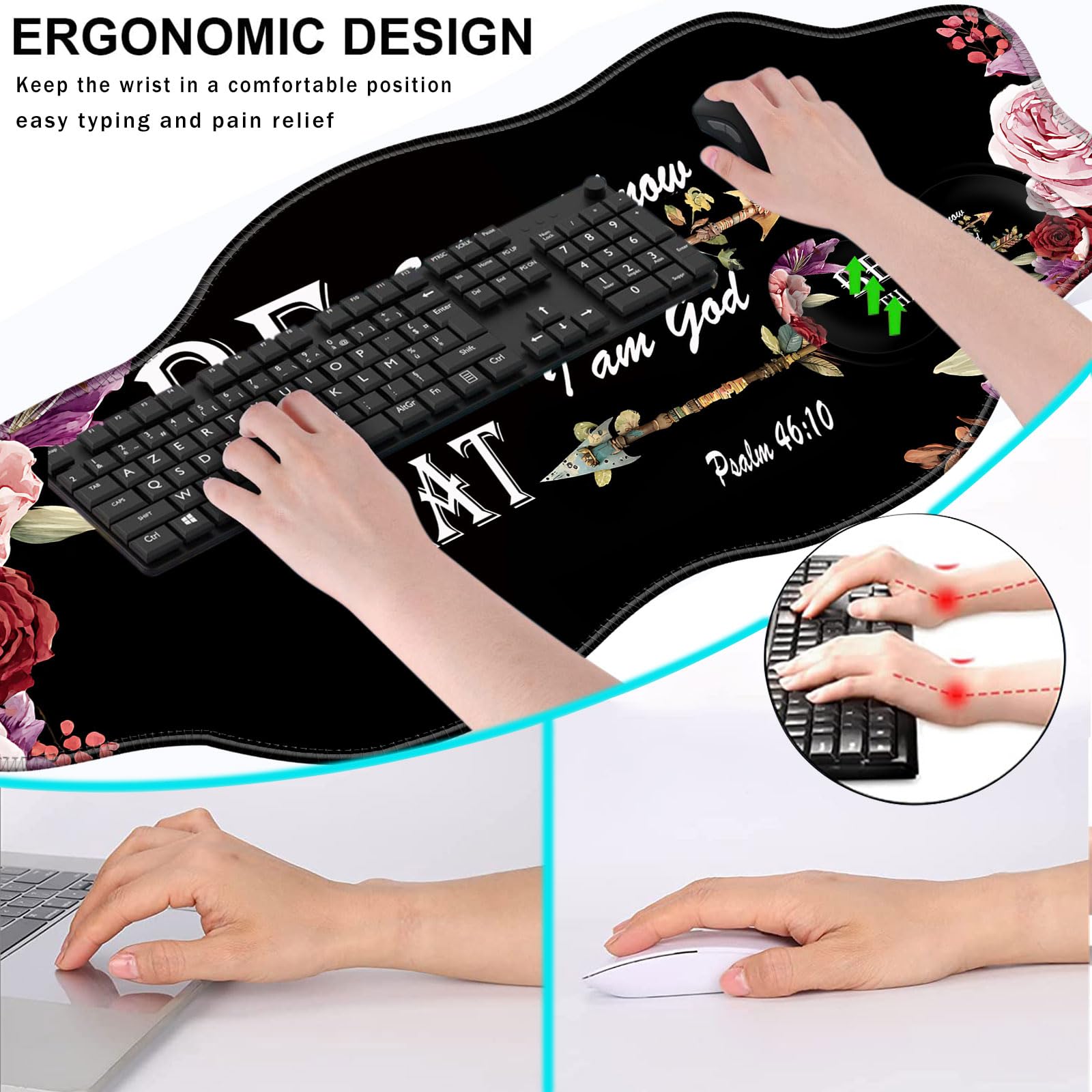 CICPLKSE Mouse Pad with Wrist Support + Desk Mat + Coaster 3 in 1 Set, XXL Large Gaming Mousepad
