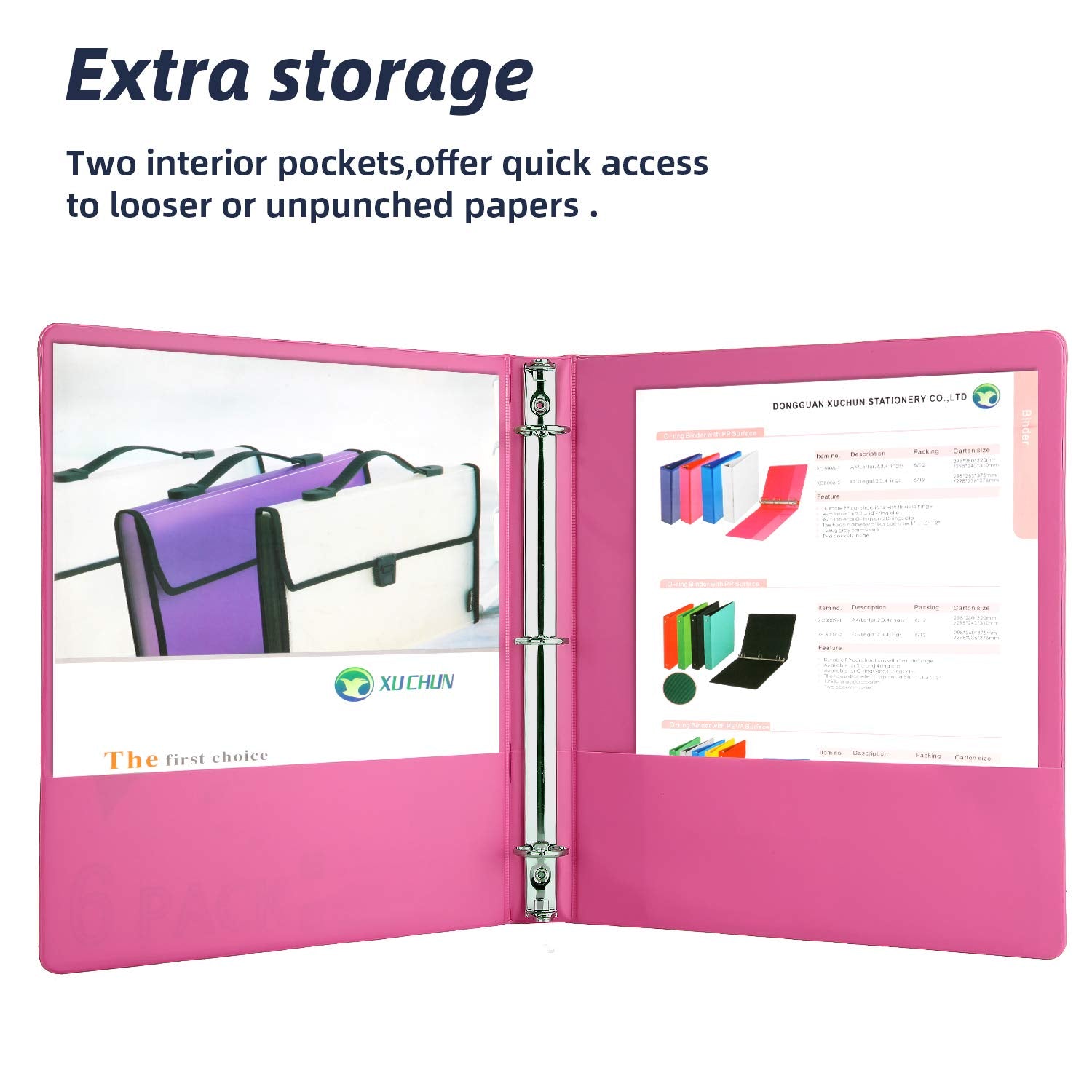XUCHUN 3 Ring Binders 1 Inch,Clear View Binder with 2 Pockets, Holds 225 Sheets 8.5x11 Inches