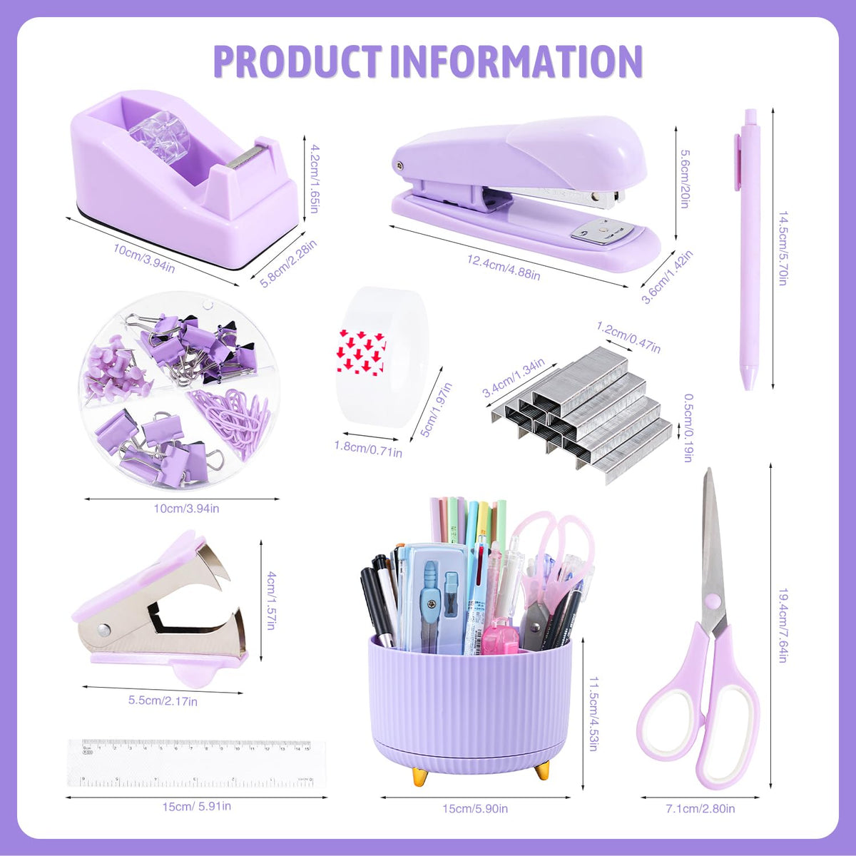 Gawsey Purple Desk Organizers and Accessories with Desk Organizer 360° Rotating Pen Holder and