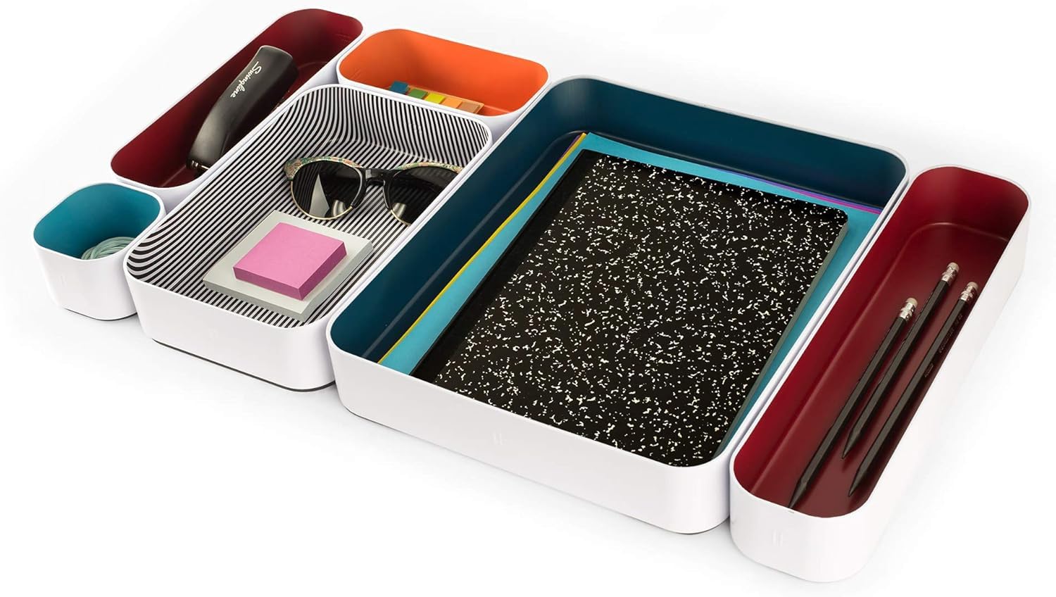 Three by Three Seattle Metal Drawer Organizer Tray Set, 6-Pc (Berry Mix)