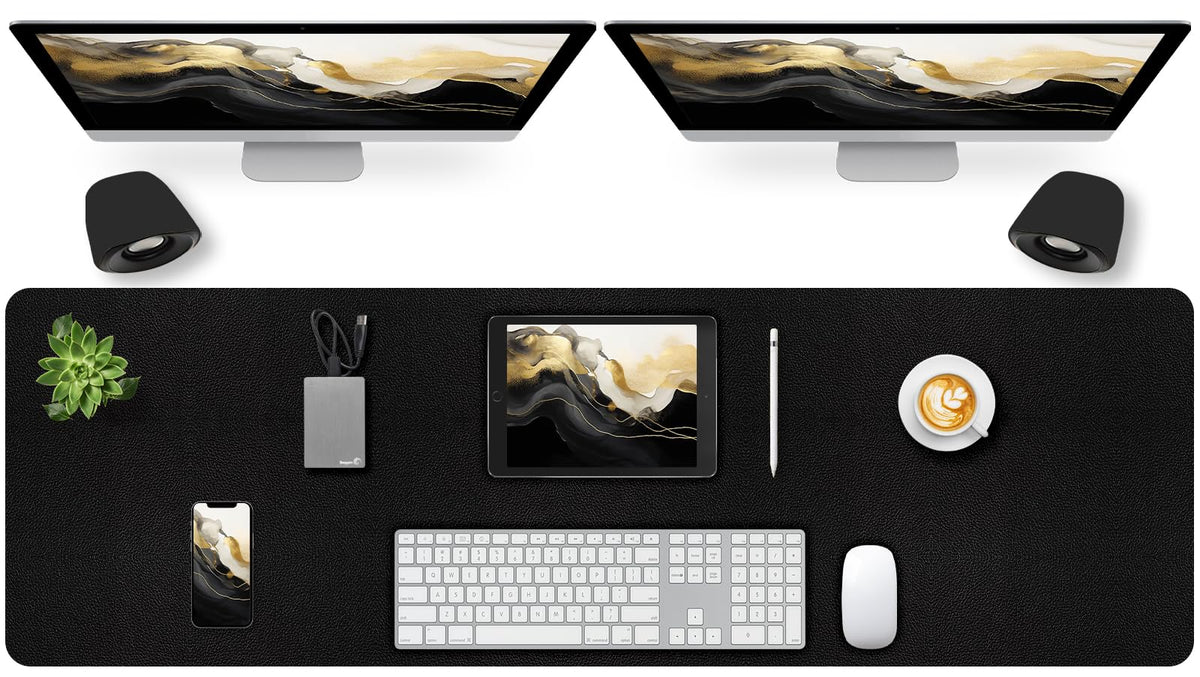 Meetcolor Leather Desk Pad Mat, Large Black Desk Mat, 47.2" x 16.9"