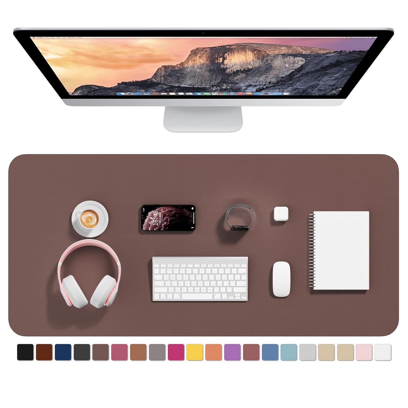 Hsurbtra Desk Pad, 35.5" x 17" PU Leather Desk Mat, XXL Extended Mouse Pad, Waterproof Desktop