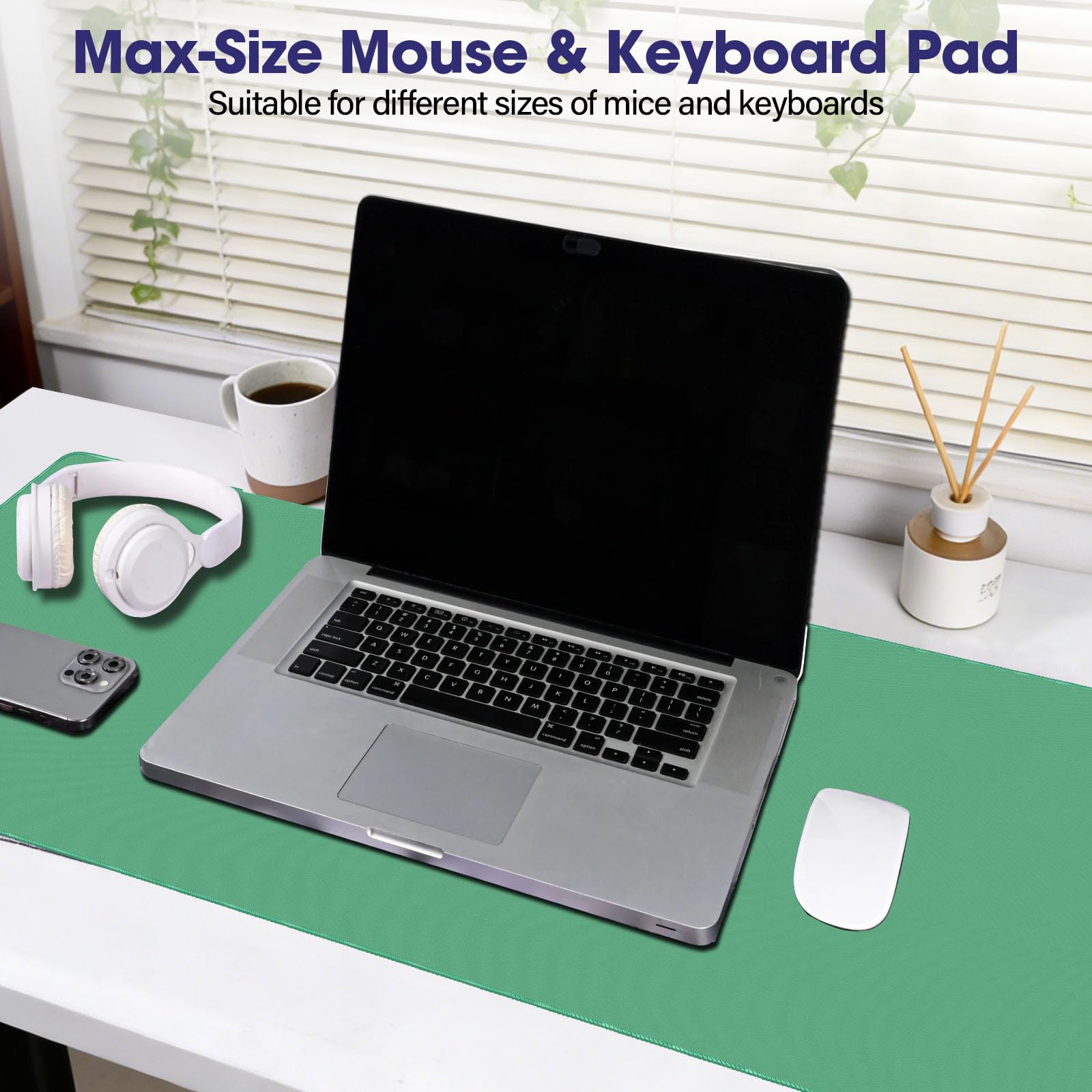 31.5" x 15.7" Waterproof Fabric XXL Mouse Pad, Rubber Anti-Slip Base, Green