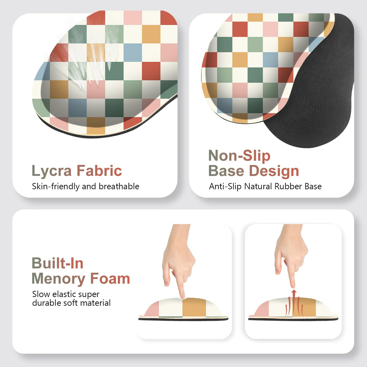 Vintage Macaron Checker Mouse Pad Set, 4 in1 Ergonomics Keyboard Desk Mat with Memory Foam Wrist
