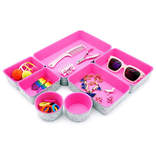 Welaxy Drawer organizer bins felt tray desk storage dividers 7pc Hot pink