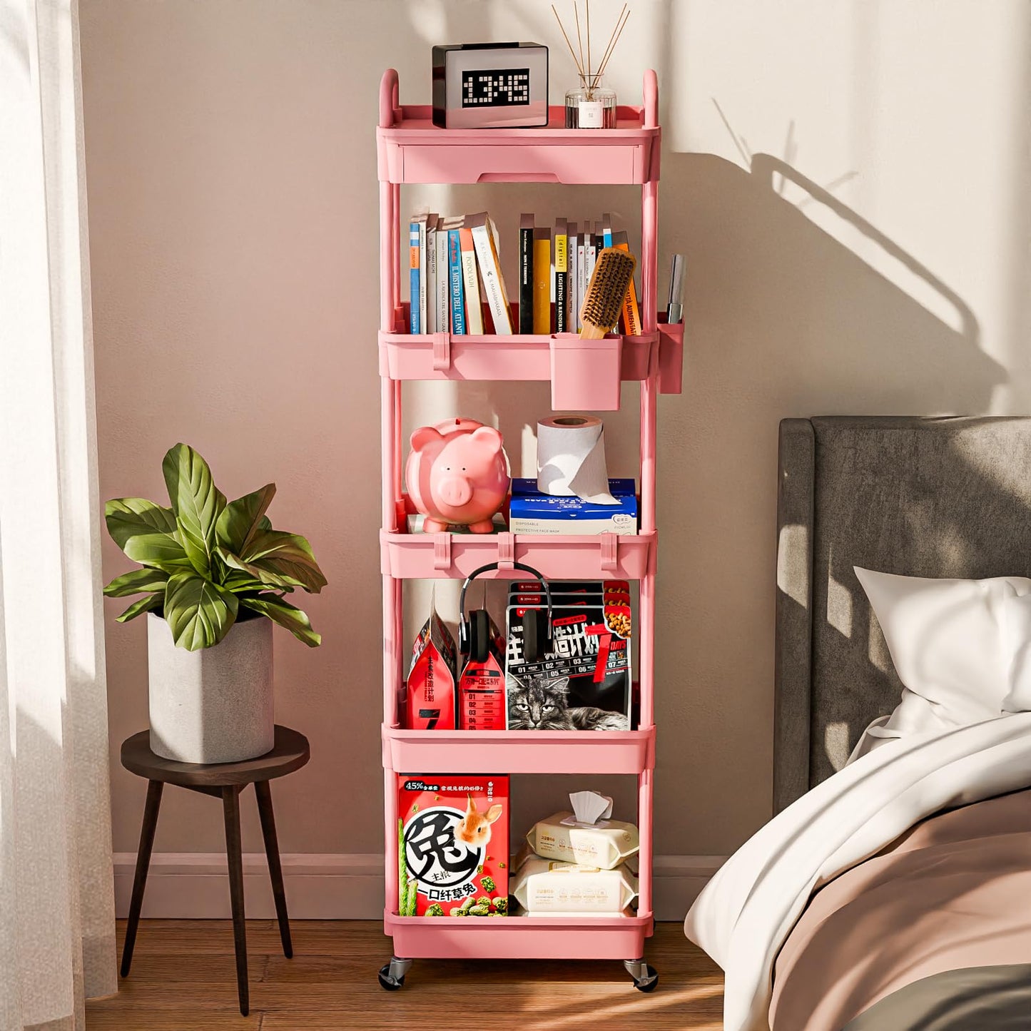 Sorgion 5 Tier Rolling Cart Organizer,Bathroom Cart Organizers with Wheels Laundry Room