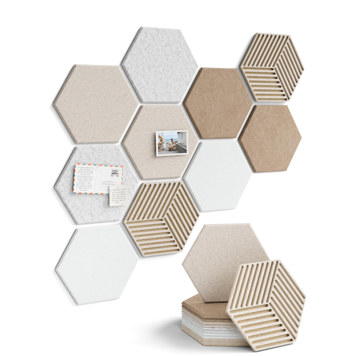 Fluxynara 10-Pack Hexagon Cork Board Alternative, Stone Beige