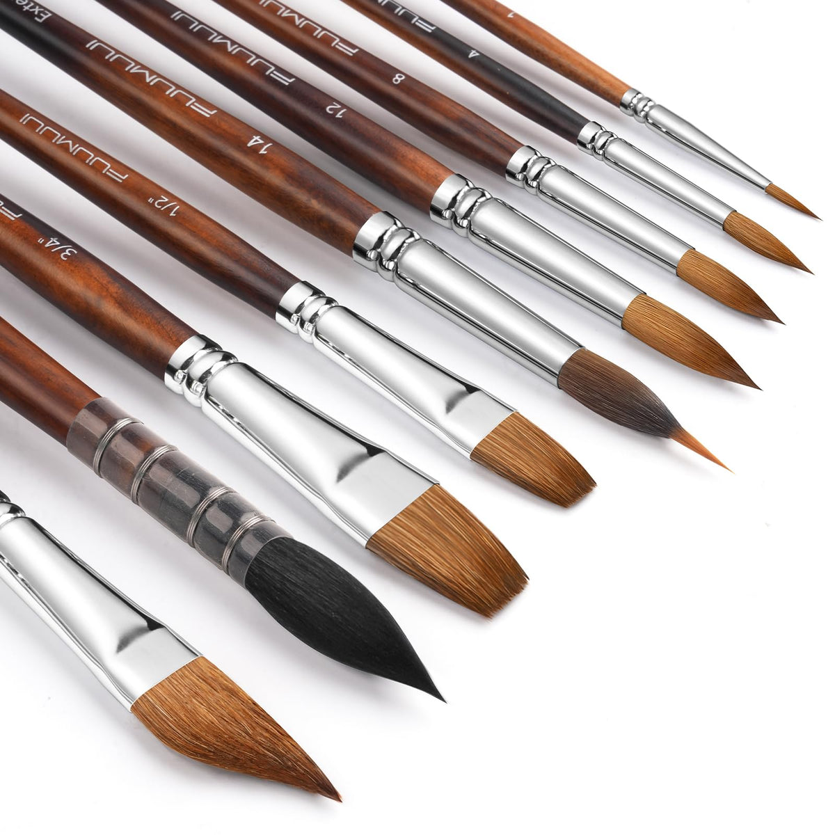 Watercolor Brushes Professional, Fuumuui 9pcs Sable Paint Brushes & Natural Squirrel Mop Brush Set