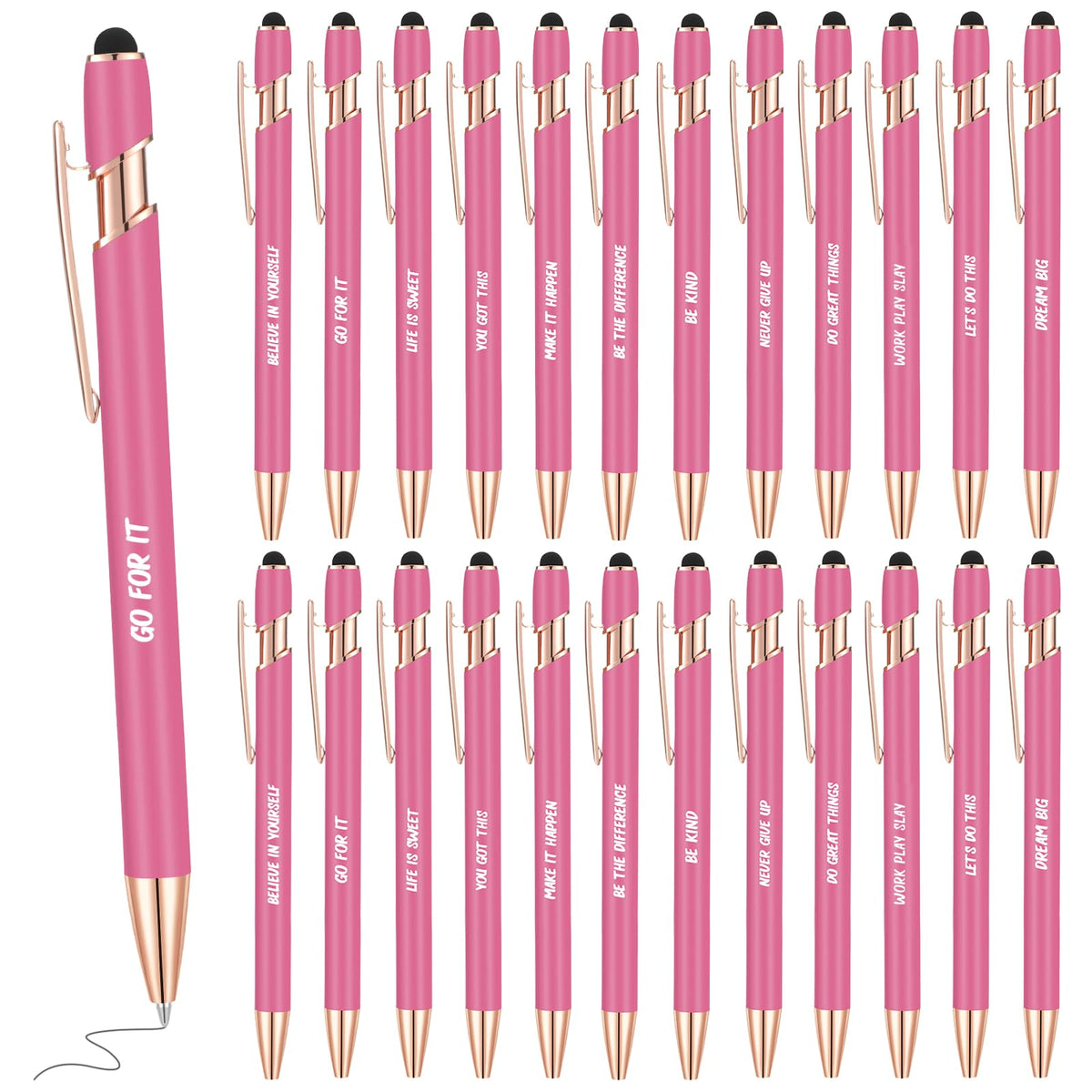 Yeaqee 24 Pcs Inspirational Ballpoint Pens Black Ink Stylus, Rose Red