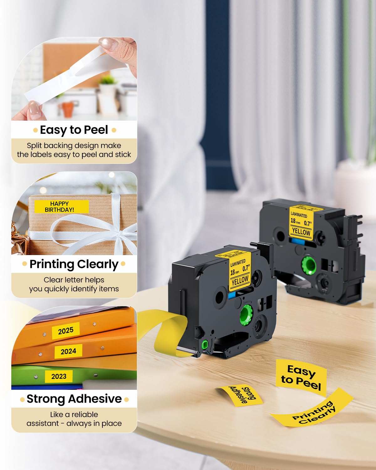 Replacement for Brother P Touch Label Tape Yellow TZe-641 TZe641 18mm 0.7''