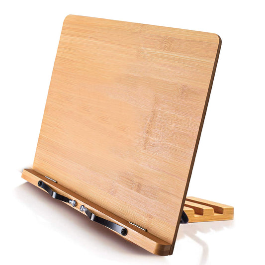 wishacc Bamboo Book Stand for Reading, 13.2" x 9.2" Premium Wooden Cookbook Holder and Recipe Stand