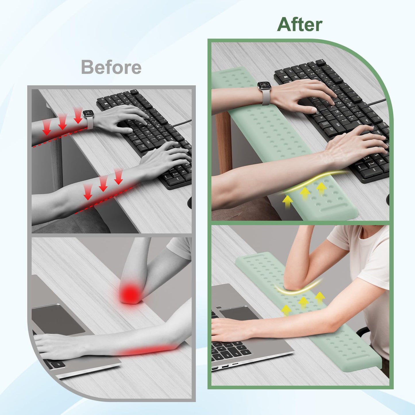 Leolee L-Shaped Desk Long Wrist Rest Elbow 60CM, Pale Green Arm Rest Desk