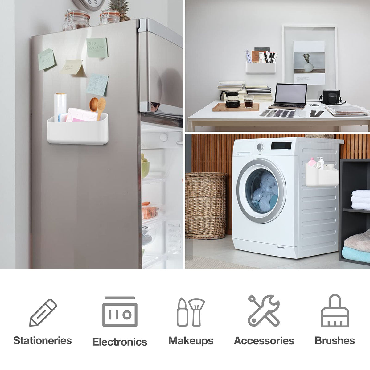 MoKo Magnetic Pen Holder and Lint Bin, Wide Storage Organizer, White