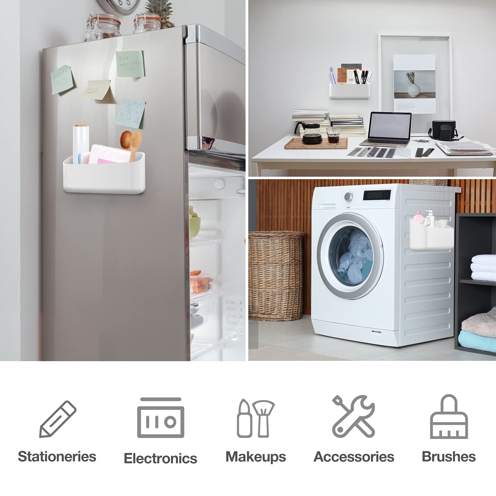 MoKo Magnetic Pen Holder and Lint Bin, Wide Storage Organizer, White