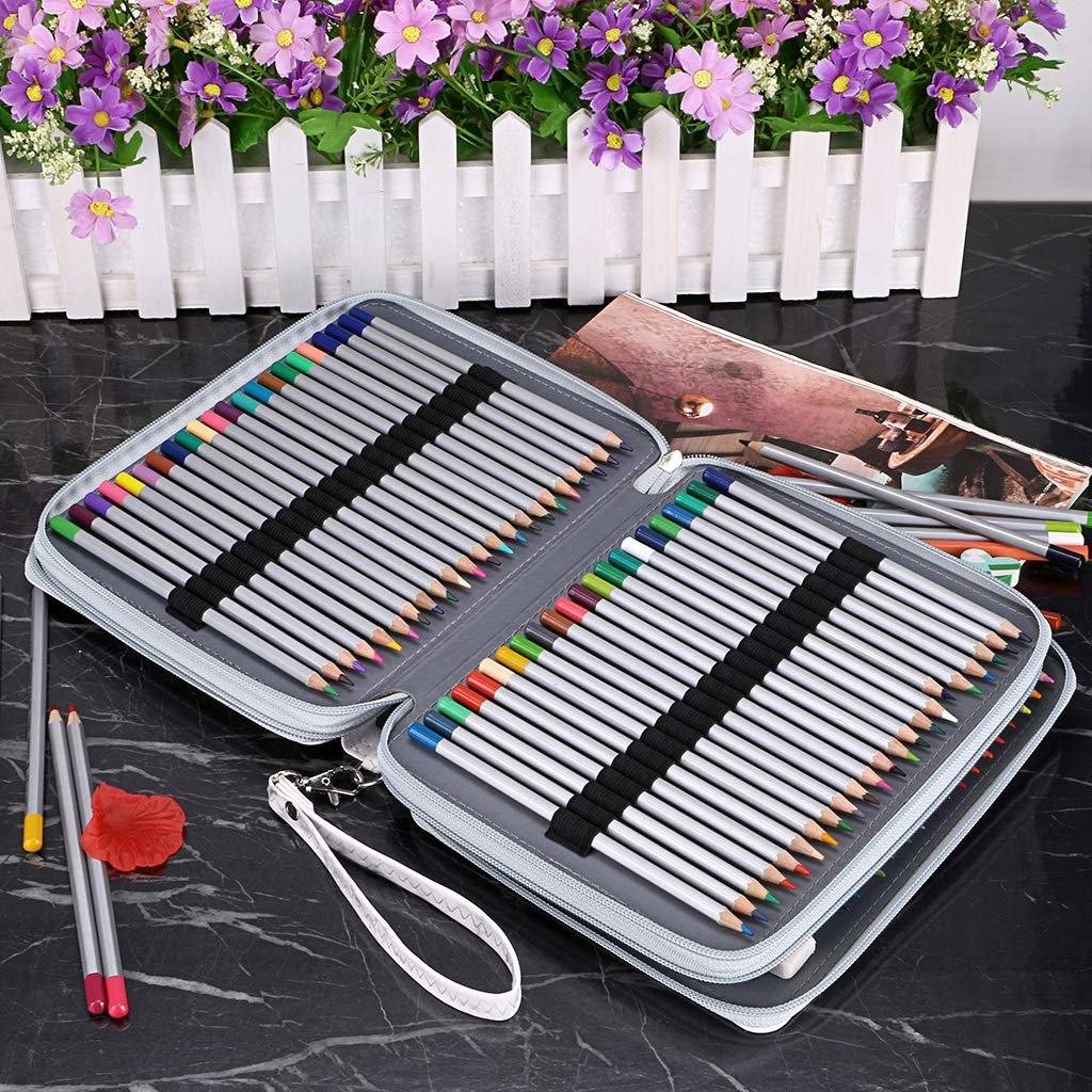 BTSKY Deluxe PU Leather Pencil Case For Colored Pencils - 120 Slot, White