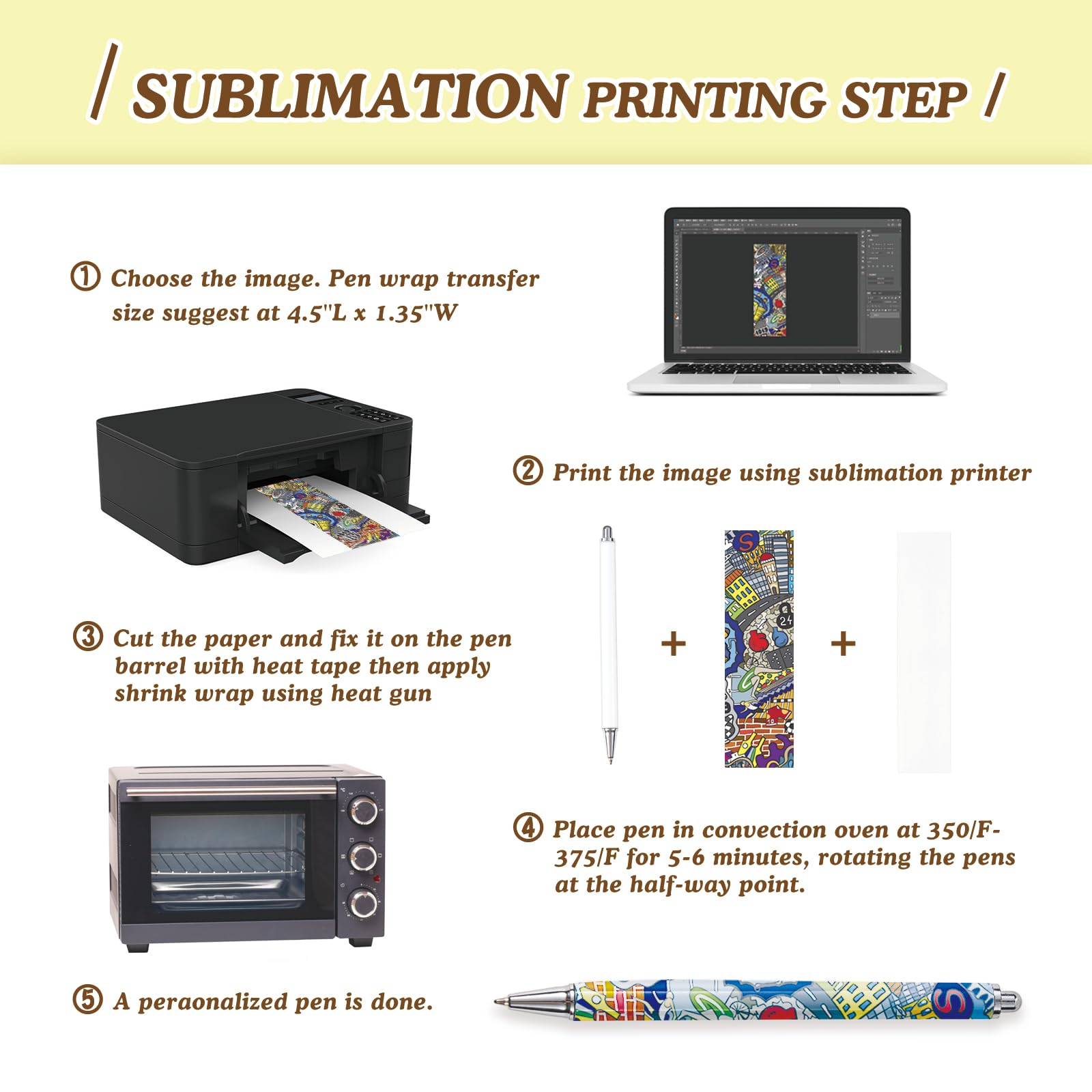 45 Pcs Sublimation Pens Blank With Shrink Wrap, No Clip Ballpoint Pen Bulk