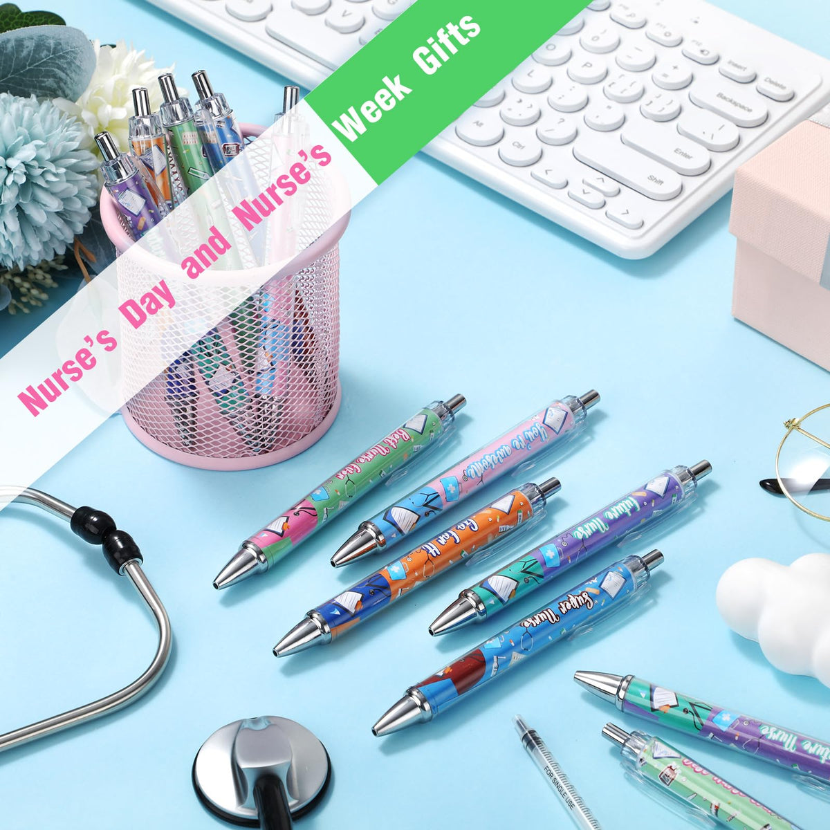 Jetec 50 Pcs Nurse Week Pens Ballpoint Bulk Cna Gift Appreciation Ink Funny Pens Set OT Month