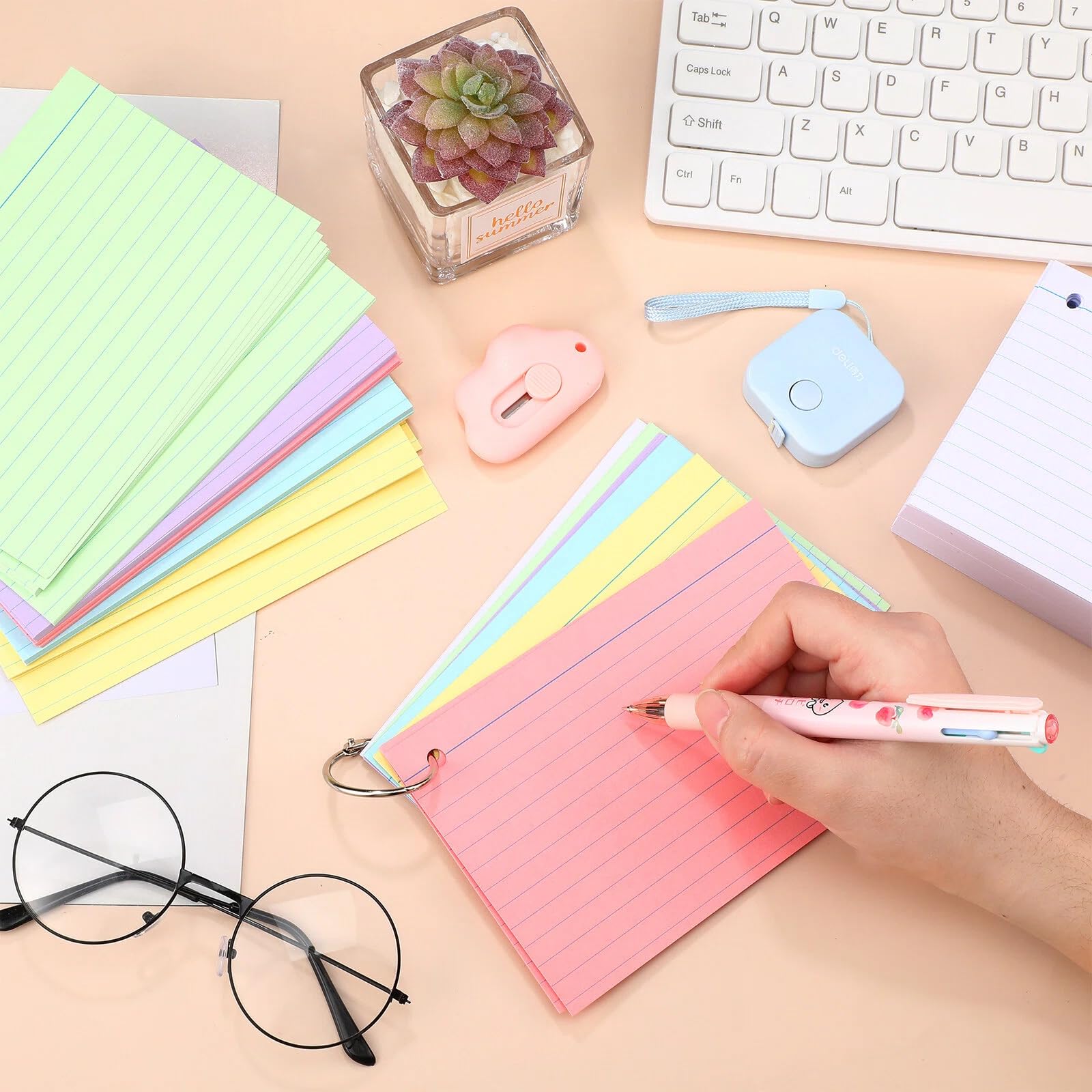Epakh 300 Pcs Index Cards with Rings, 4 x 6 Inch, Light Color
